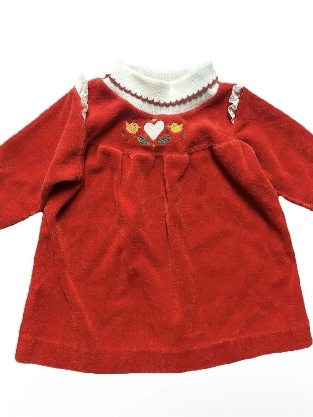 Vintage Baby Girl Healthtex Turtleneck Red Velvet Long Sleeve Dress Size 12 M